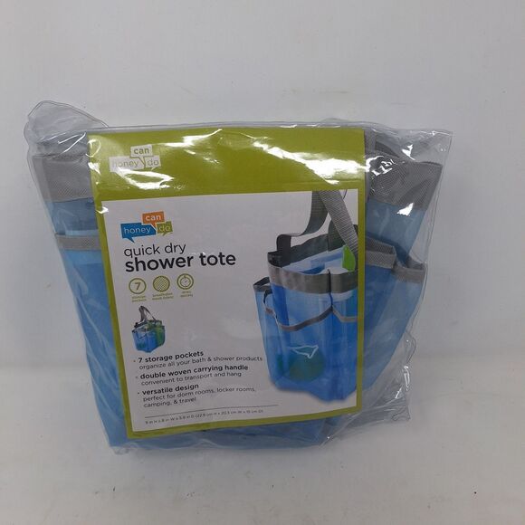 HoneyCanDo Quick Dry Shower Caddy Blue Mesh Toiletry Tote Bag Storage Pockets - Picture 1 of 5